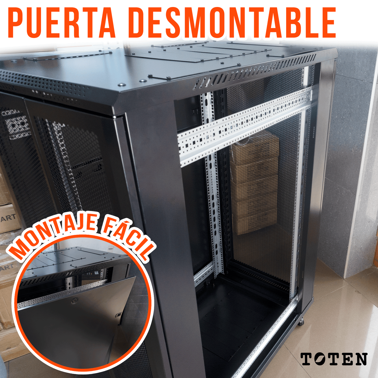 Gabinete de Piso para Servidores / 27 RU / 60x100x140 cm (AnchoxProf.xAlt.) / Puerta Frontal Microperforada Posterior Doble Microperforadas