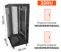 Gabinete de Piso para Servidores / 32 RU / 60x80x150 cm (AnchoxProf.xAlt.) / Puertas Microperforadas