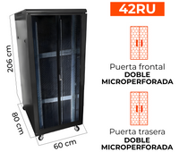 Gabinete de Piso para Servidores / 42 RU / 60x80x206 cm (AnchoxProf.xAlt.) / Puertas Doble Microperforadas