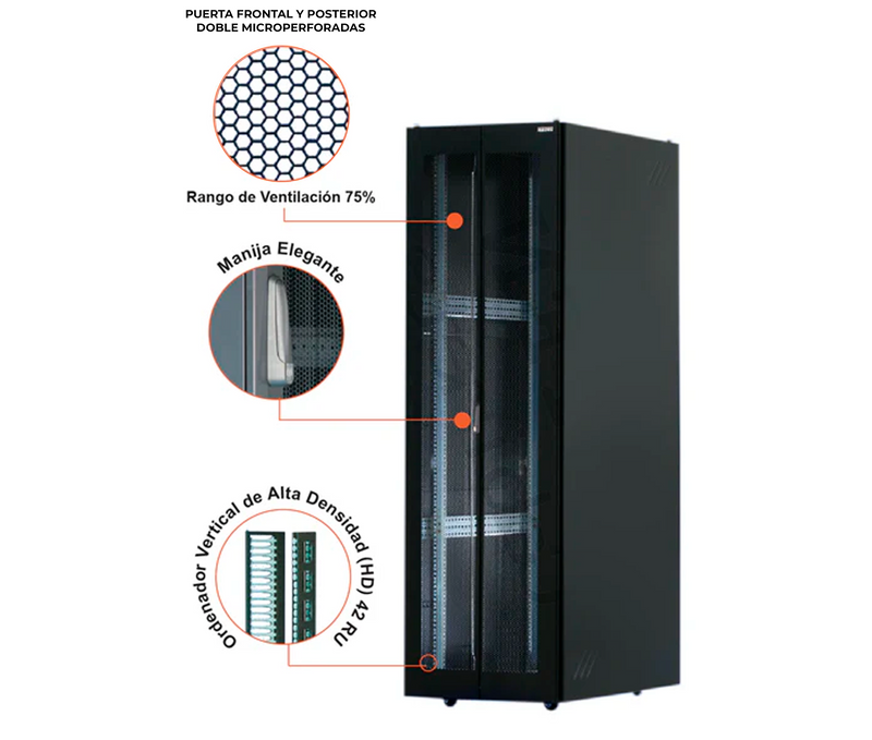 Gabinete de Piso para Servidores / 42 RU / 206x80x100 cm