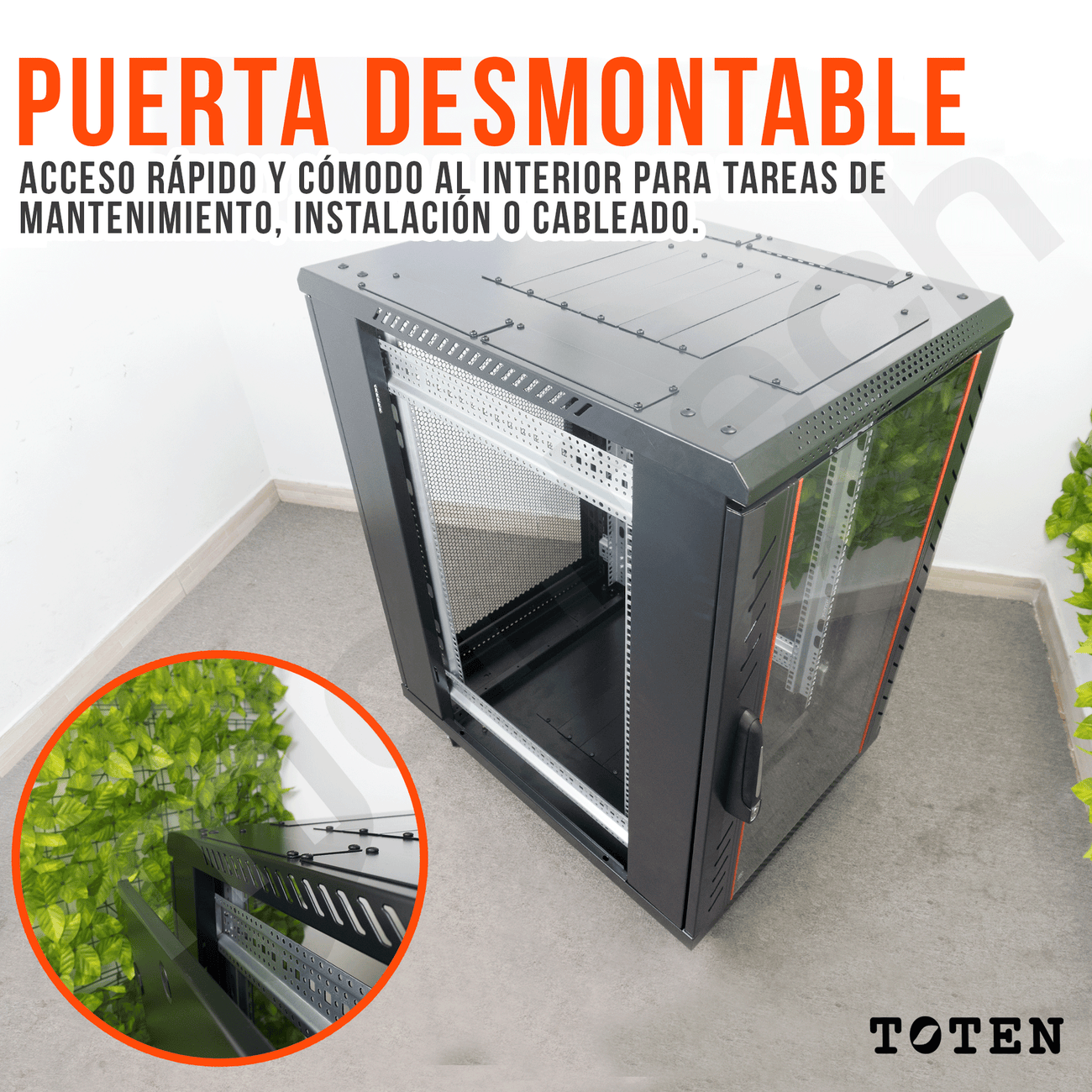 Gabinete de Piso para Servidores / 18 RU / 60x80x90 cm (AnchoxProf.xAlt.) / Puerta Frontal Vidrio Posterior Microperforada