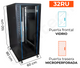 Gabinete de Piso para Servidores / 32 RU / 60x80x150 cm (AnchoxProf.xAlt.) / Puerta Frontal Vidrio Posterior Microperforada