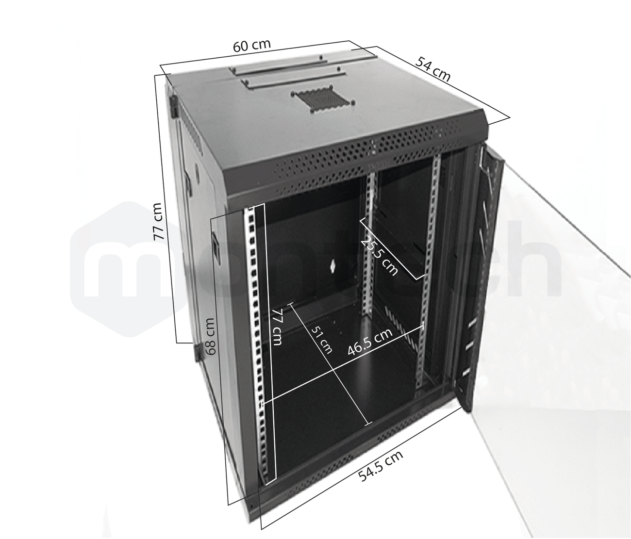 Gabinete Pivotable Abatible de Pared para Servidores / 15 RU / 60x54x77 cm (Largo, ancho y alto)
