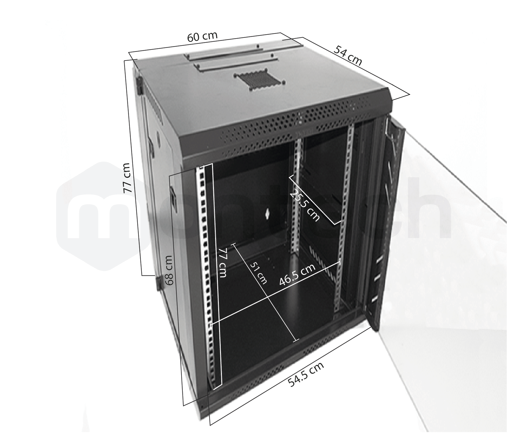 Gabinete Pivotable Abatible de Pared para Servidores / 15 RU / 60x54x77 cm (AnchoxProf.xAlt.)