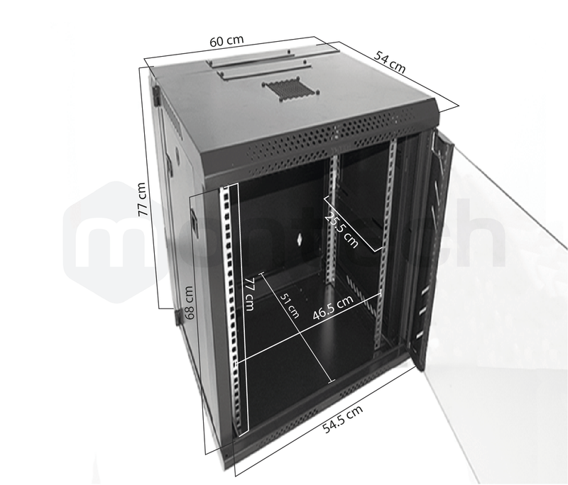 Gabinete Pivotable Abatible de Pared para Servidores / 15 RU / 77x60x54 cm