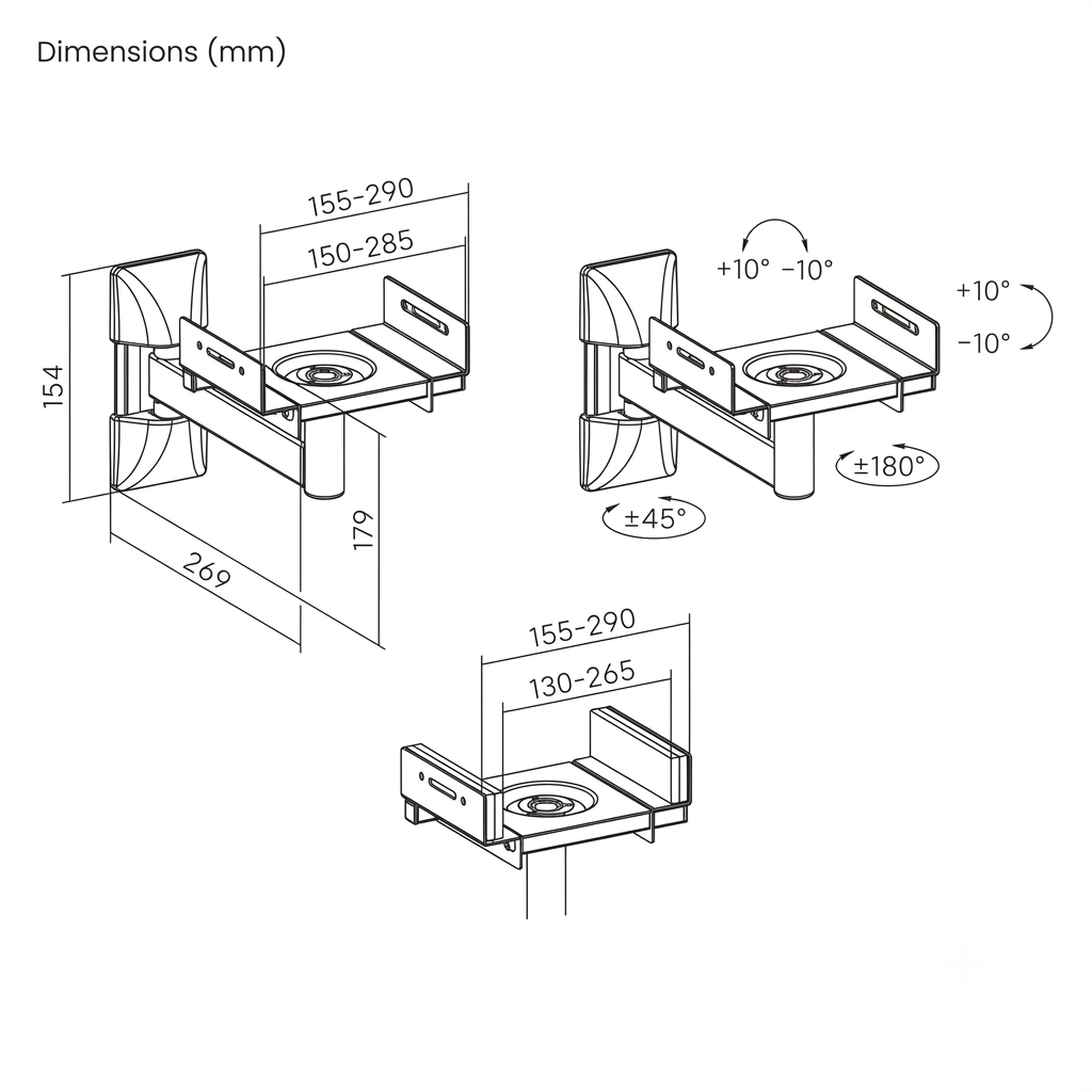 Rack Universal de Pared para Parlante / Ancho regulable 13~28.5 cm( PAR )