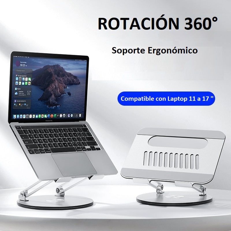 Soporte Elevador Plegable para Laptop 11 a 17 Pulg / Base Giratoria 360° / Altura Regulable