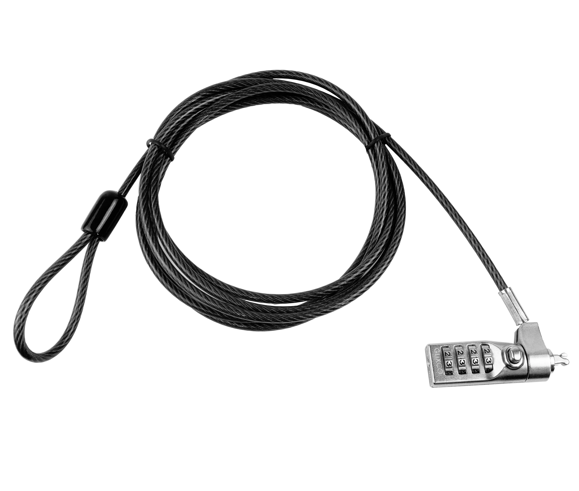 Cable de Seguridad para Laptop con Clave 4 dígitos / 2 Mt / Ranura Universal 3 en 1 / Cabezales intercambiables