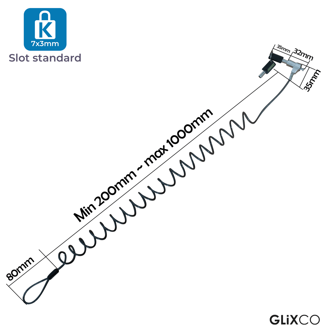 Cable Espiral de Seguridad para Laptop con LLave Codificada / Ranura Standard Kensington