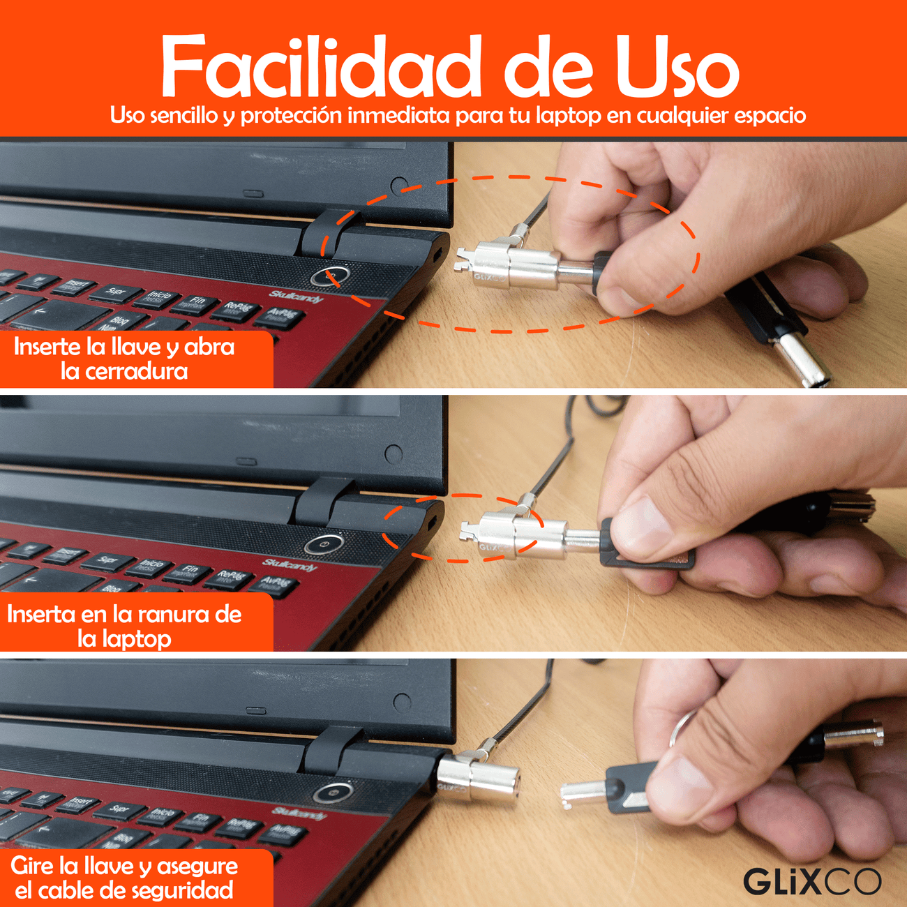 Cable Espiral de Seguridad para Laptop con LLave Codificada / Ranura Standard Kensington