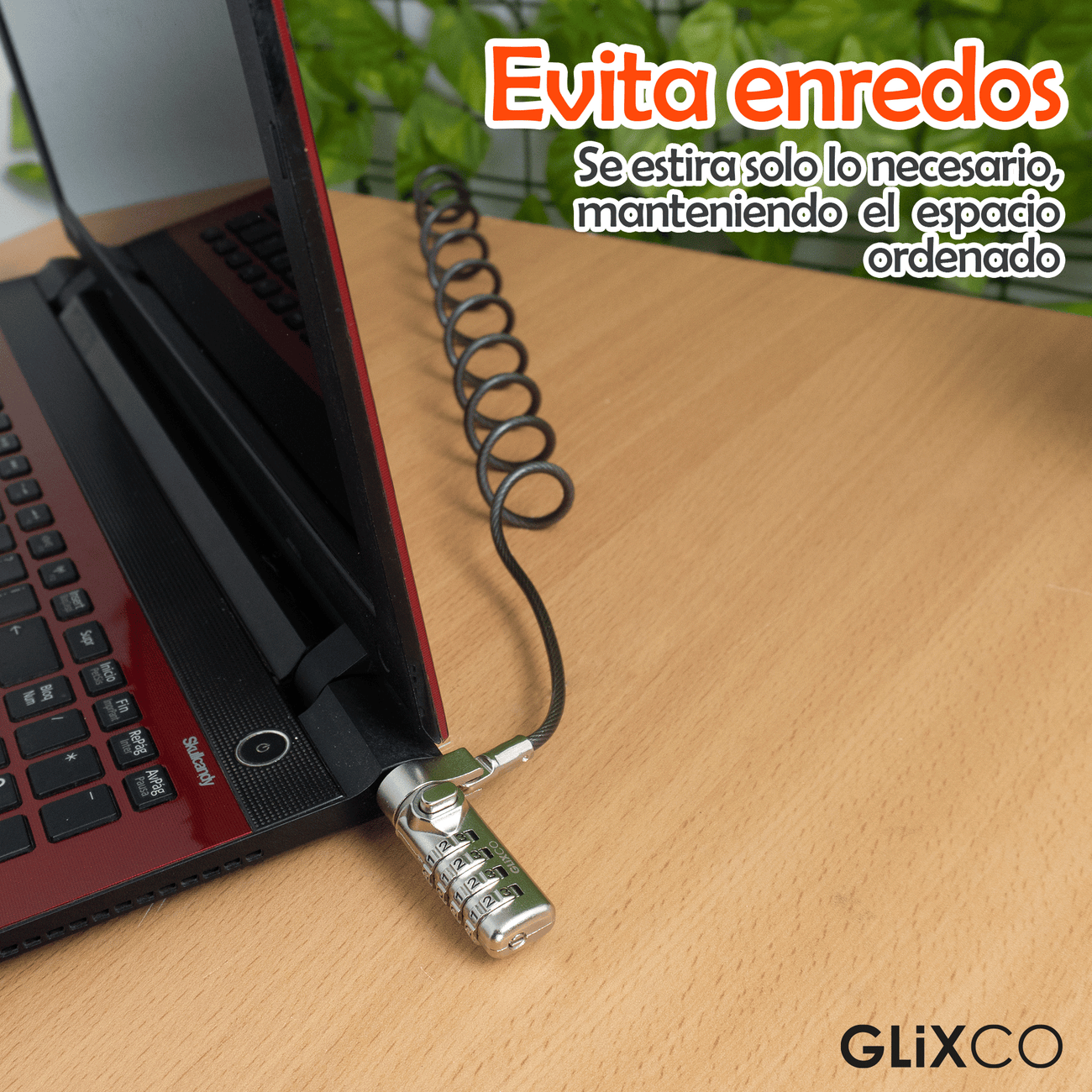 Cable Espiral de Seguridad para Laptop con Clave 4 dígitos / Ranura Standard Kensington