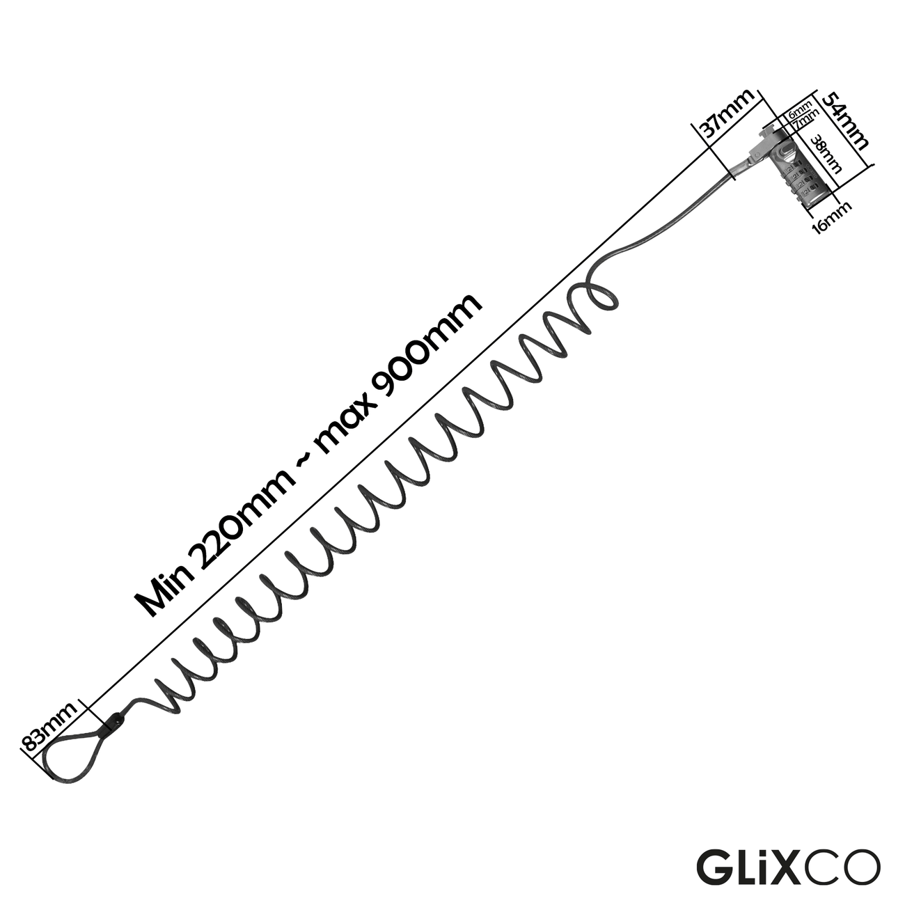 Cable Espiral de Seguridad para Laptop con Clave 4 dígitos / Ranura Standard Kensington