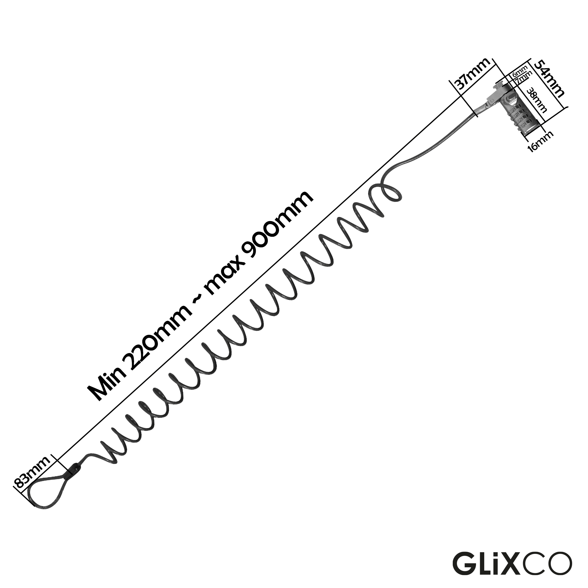 Cable Espiral de Seguridad para Laptop con Clave 4 dígitos / Ranura Standard Kensington