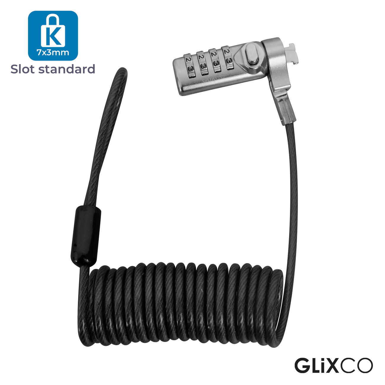 Cable Espiral de Seguridad para Laptop con Clave 4 dígitos / Ranura Standard Kensington
