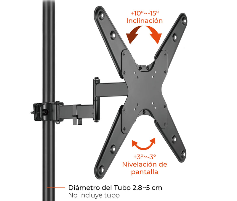 Rack de Montaje Tubo con Brazo Articulado para TV 32 a 55 Pulg / VESA Max 400x400mm / Carga 25 kg