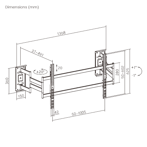 Rack Giratorio con Doble Brazo Articulado TV 65 a 100 Pulg / VESA MAX 1000x600mm