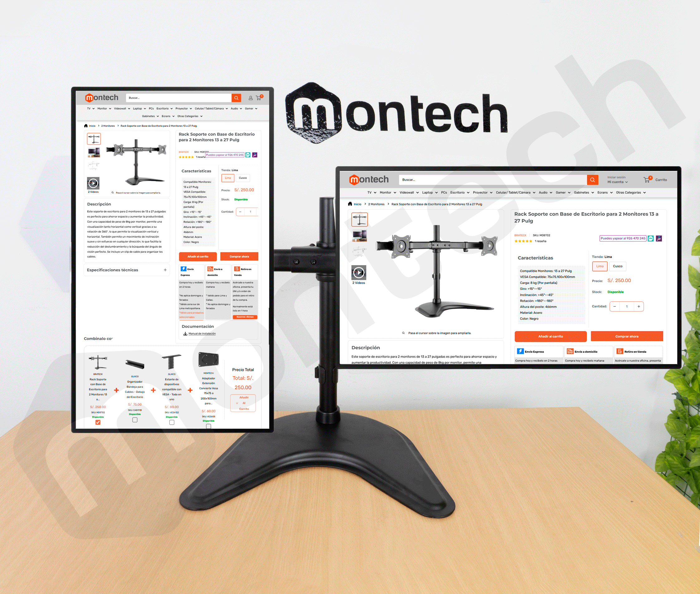 Rack Soporte con Base de Escritorio para 2 Monitores 13 a 27 Pulg