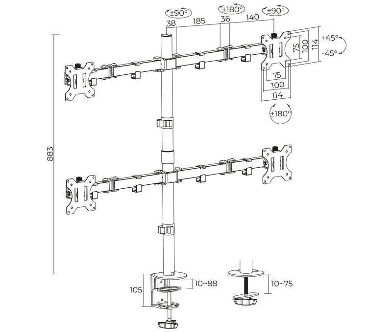 Rack Soporte Cuadruple Brazo de Escritorio para 4 Monitores 13 a 32 Pulg