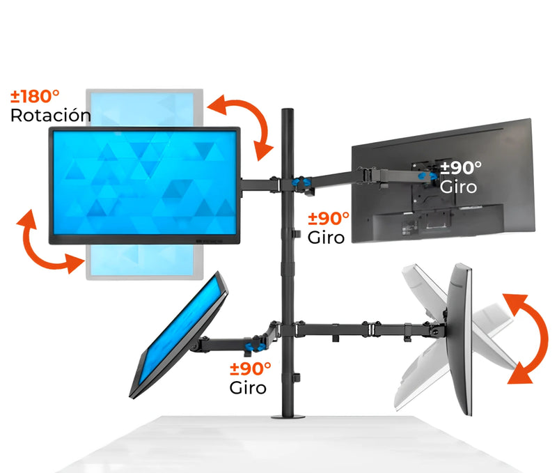 Rack Soporte Cuadruple Brazo de Escritorio para 4 Monitores 13 a 32 Pulg