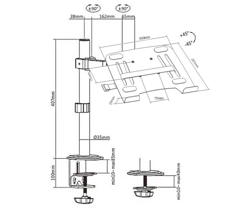 Soporte de Escritorio para Laptop de 10 a 15 Pulg - Brazo Corto