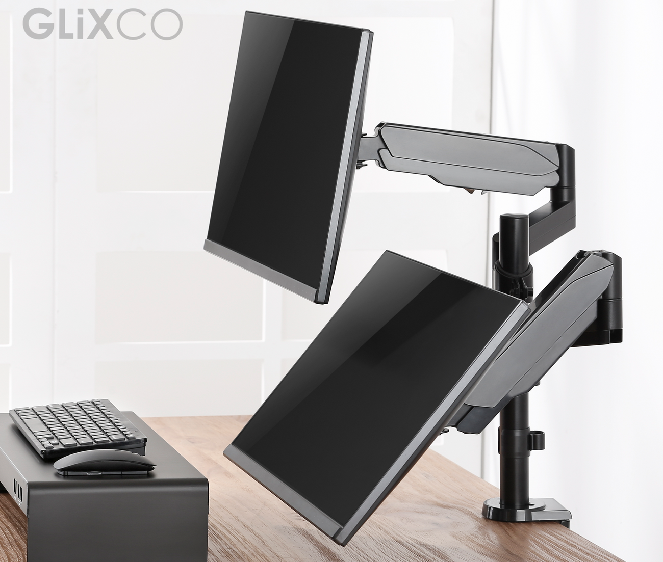Rack Soporte Doble Brazo con Gas Spring de Escritorio para 2 Monitores 17 a 32 Pulg