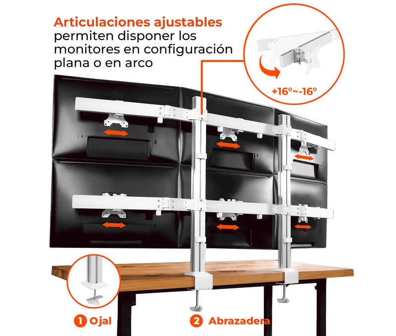 Rack Soporte de Escritorio para 6 monitores 17 a 32 Pulg