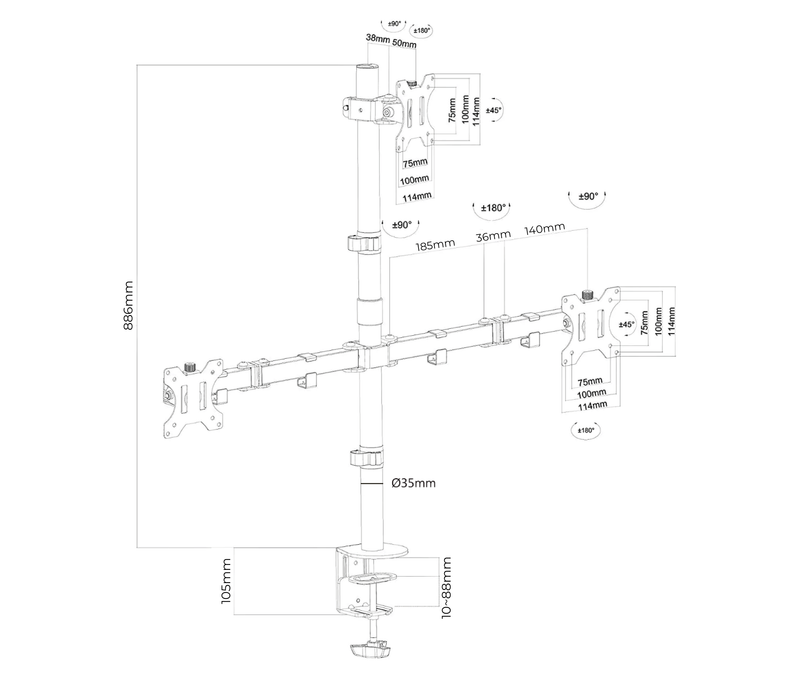 Rack Soporte Triple de Escritorio Para 3 Monitores de 13 A 32 Pulgadas