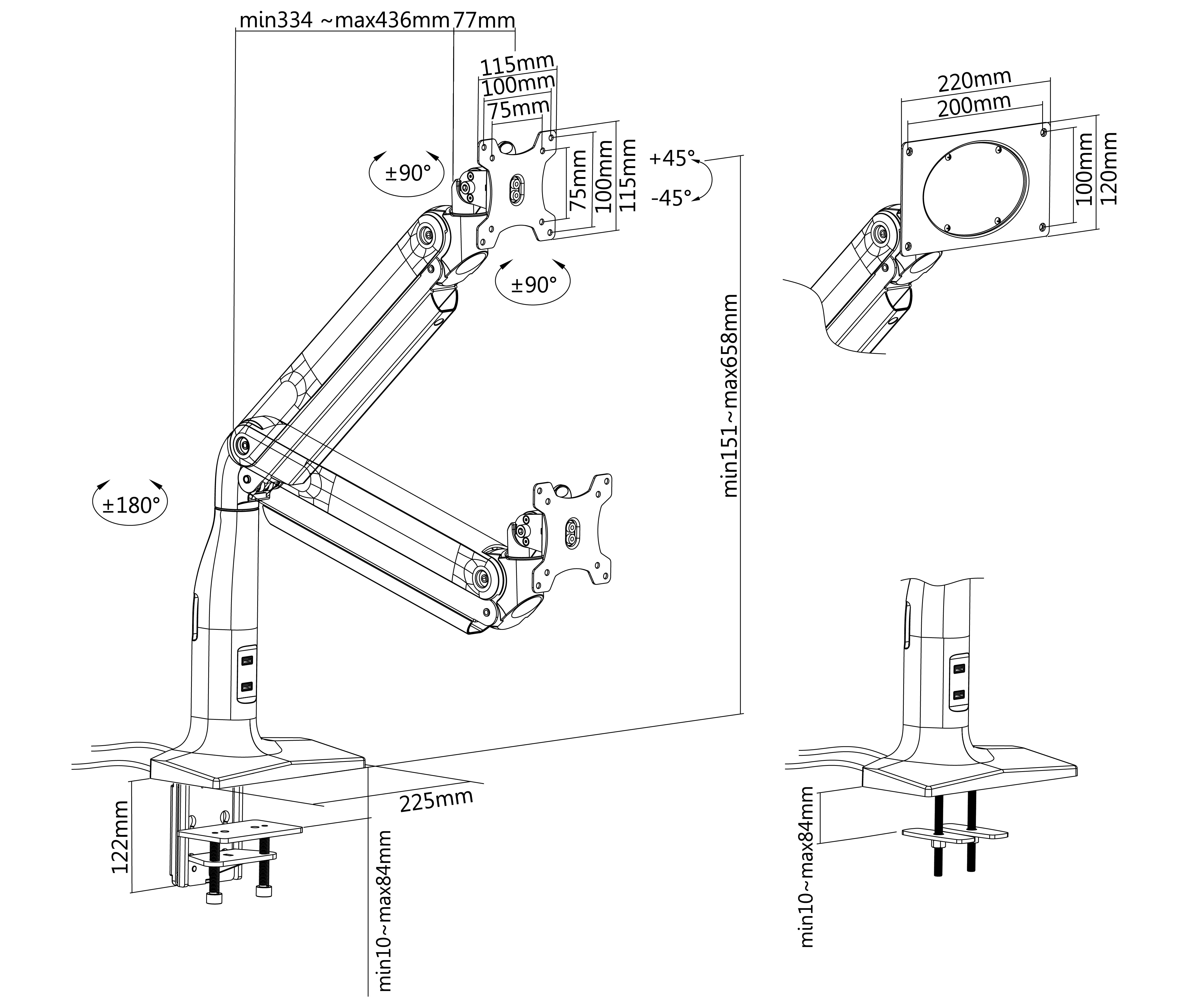 Rack Soporte  Gas Spring de Escritorio Monitor Curvo Gaming Odyssey 17 a 43 Pulg / Carga 18Kg