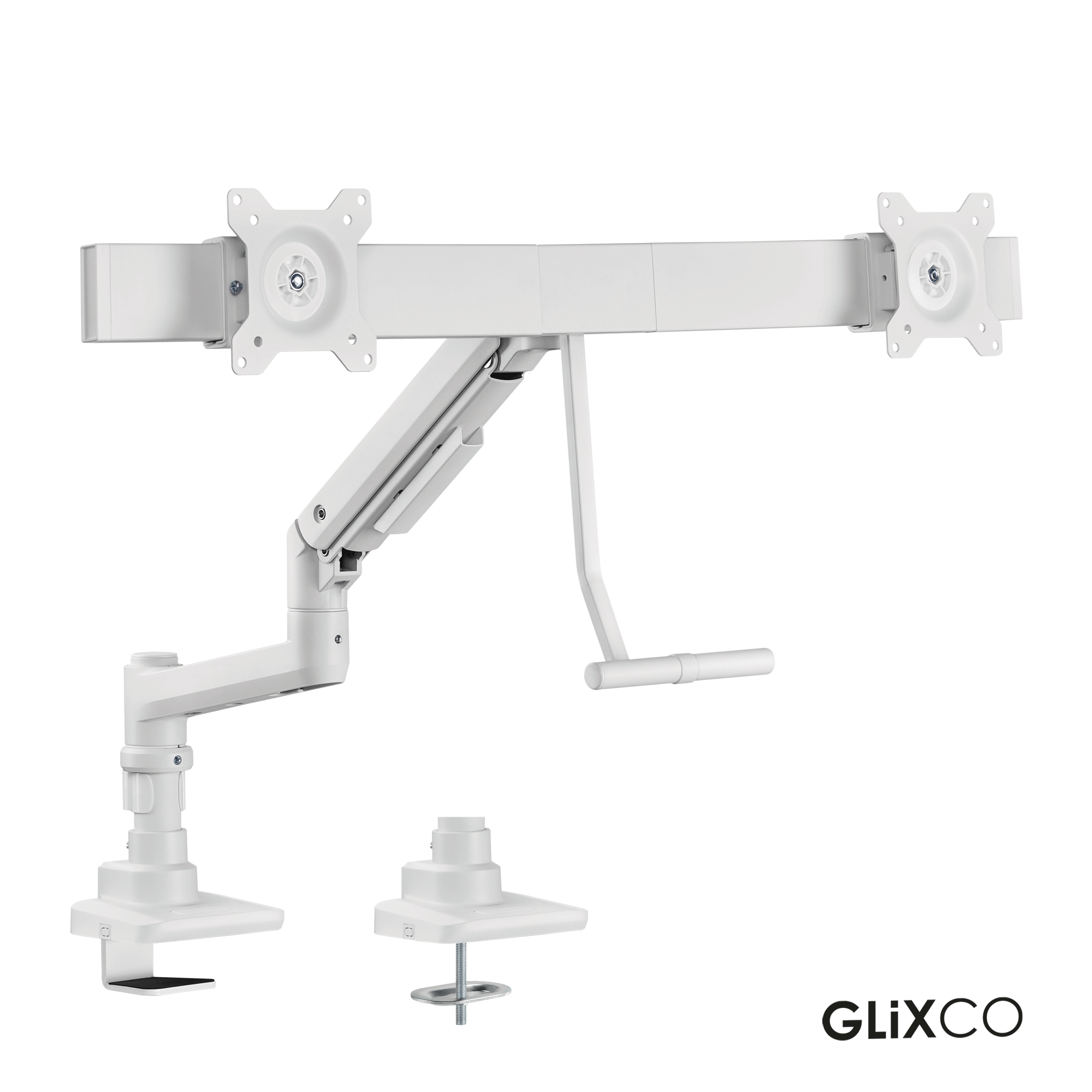 Rack Soporte Doble Brazo de Escritorio con Gas Spring para 2 Monitores 17 a 32 Pulg