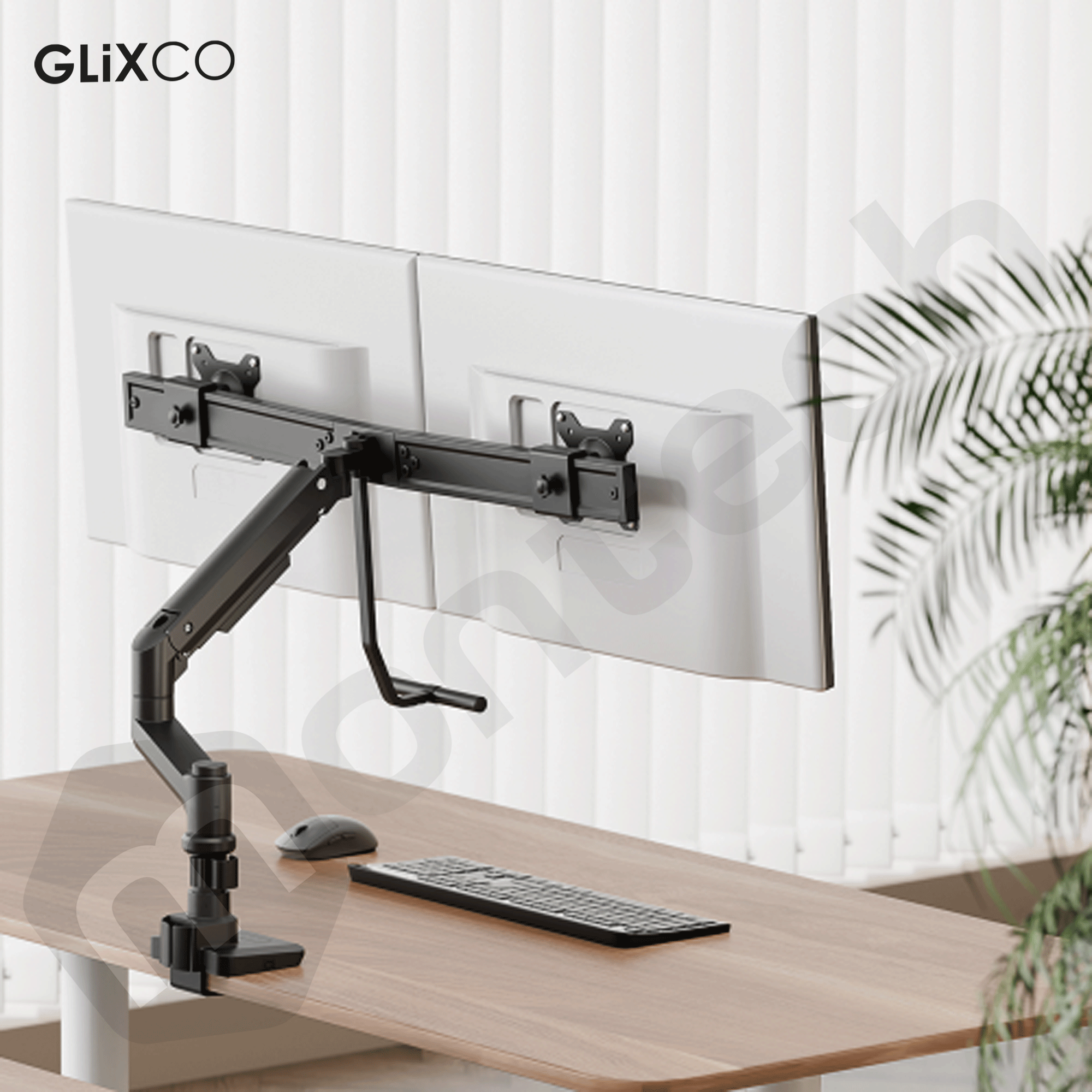 Rack Soporte Doble Brazo de Escritorio con Gas Spring para 2 Monitores 17 a 32 Pulg