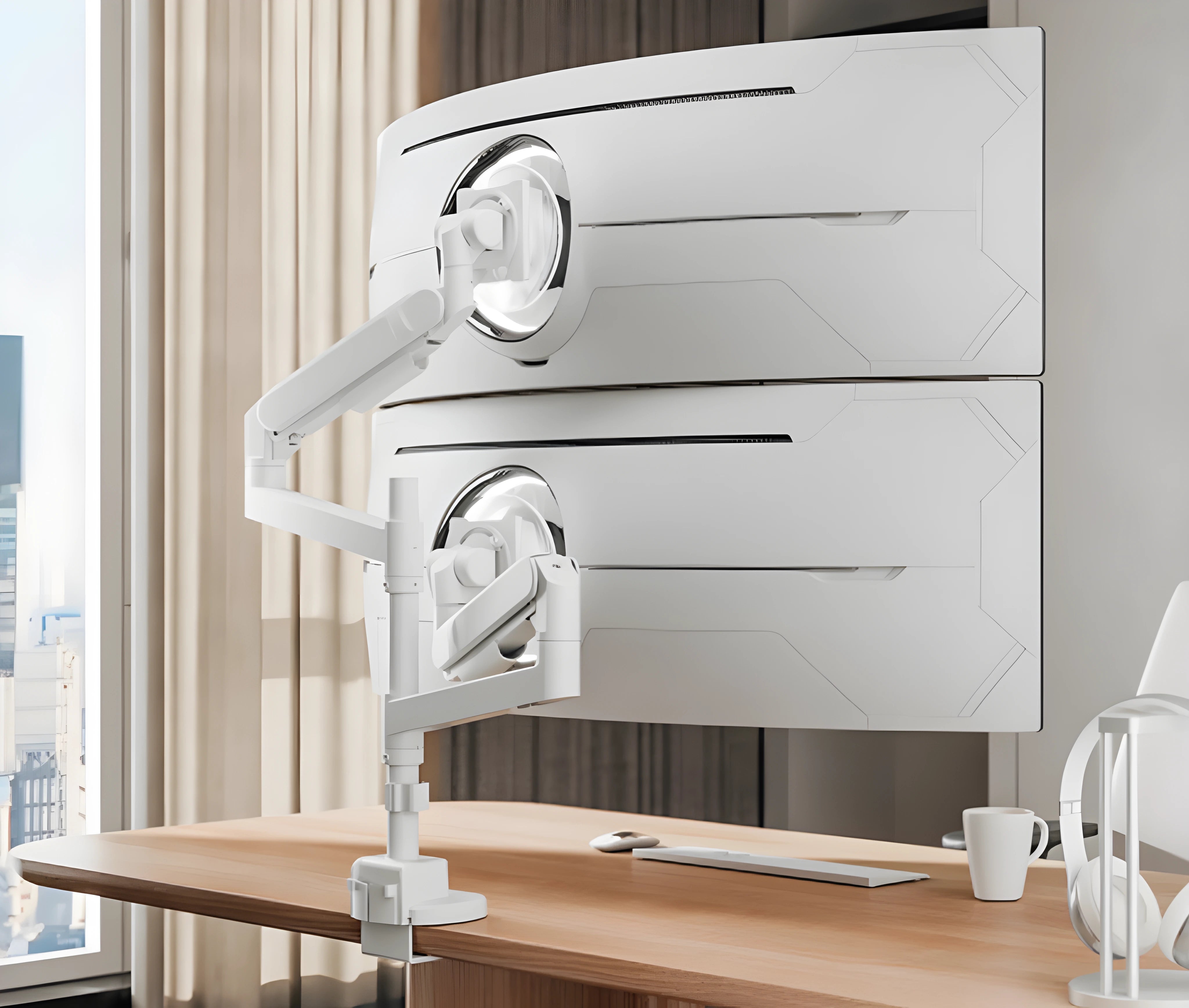 Rack Soporte Doble Brazo con Gas Spring de Escritorio de para 2 Monitores 24 a 57 Pulg