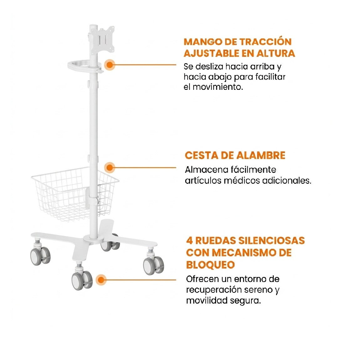 Carro médico con soporte para monitor