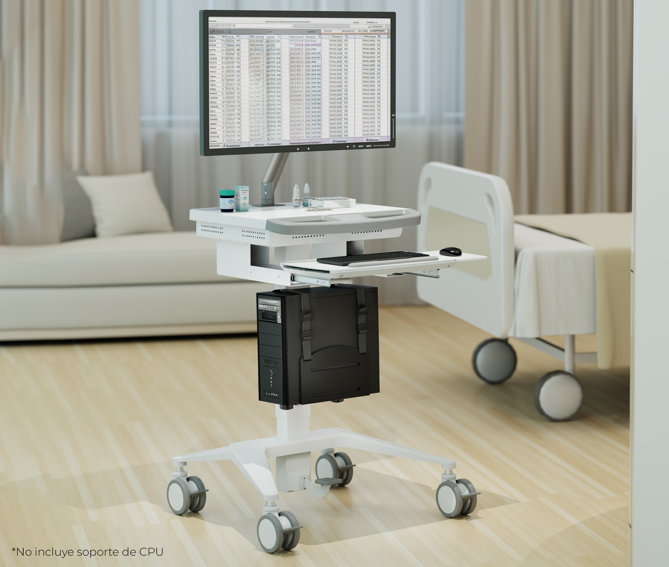 Carro Médico con Elevador de Gas y Soporte para Monitor 17 a 32 Pulg