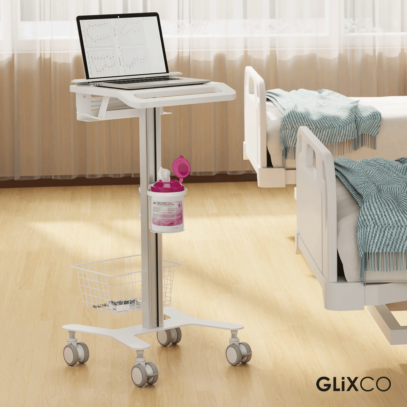 Carro Médico Multialmacén y Soporte Antirrobo para Laptop