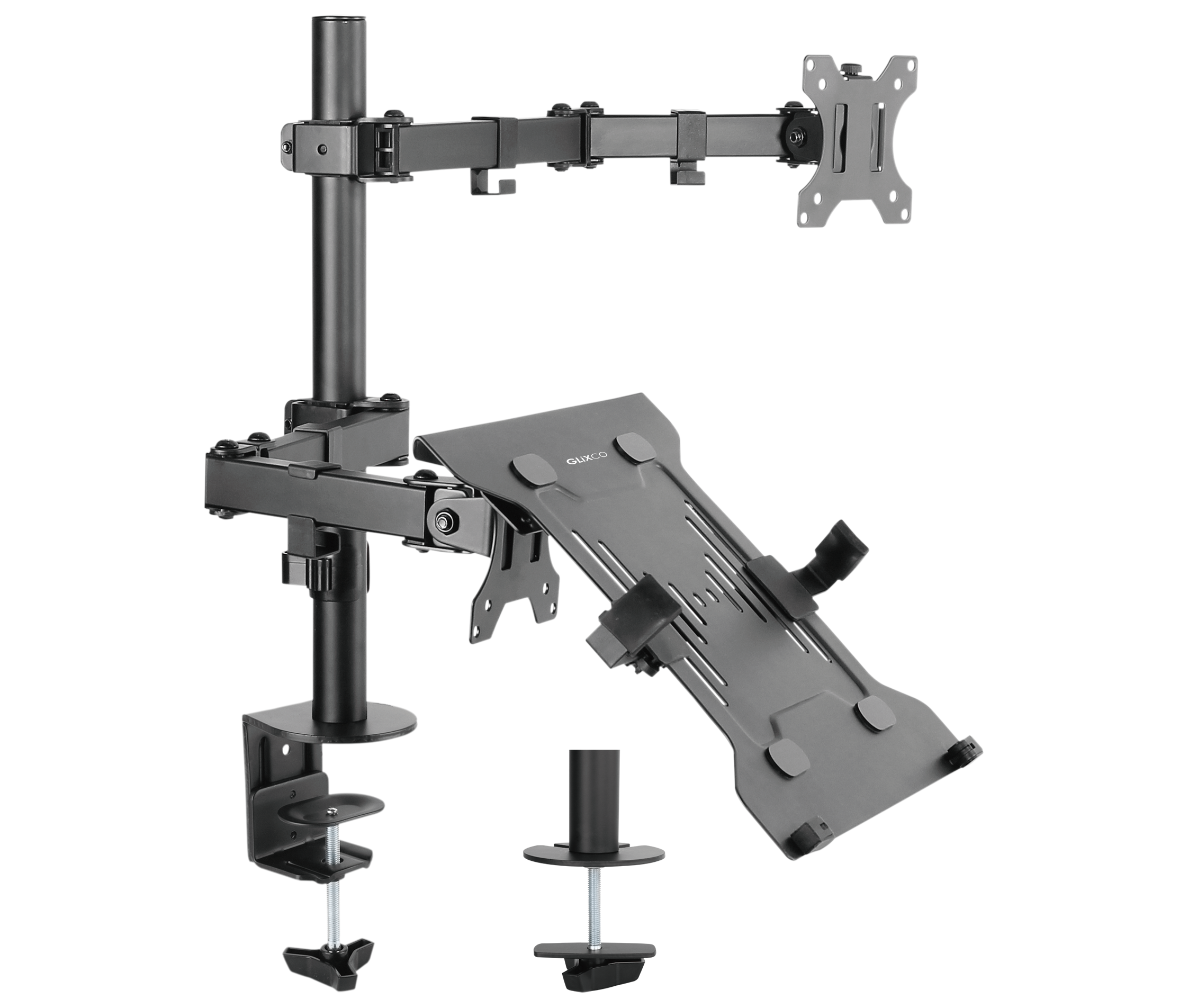 Rack Soporte Doble Brazo de Escritorio para Laptop 15.6 Pulg y Monitor 13 a 32 Pulg