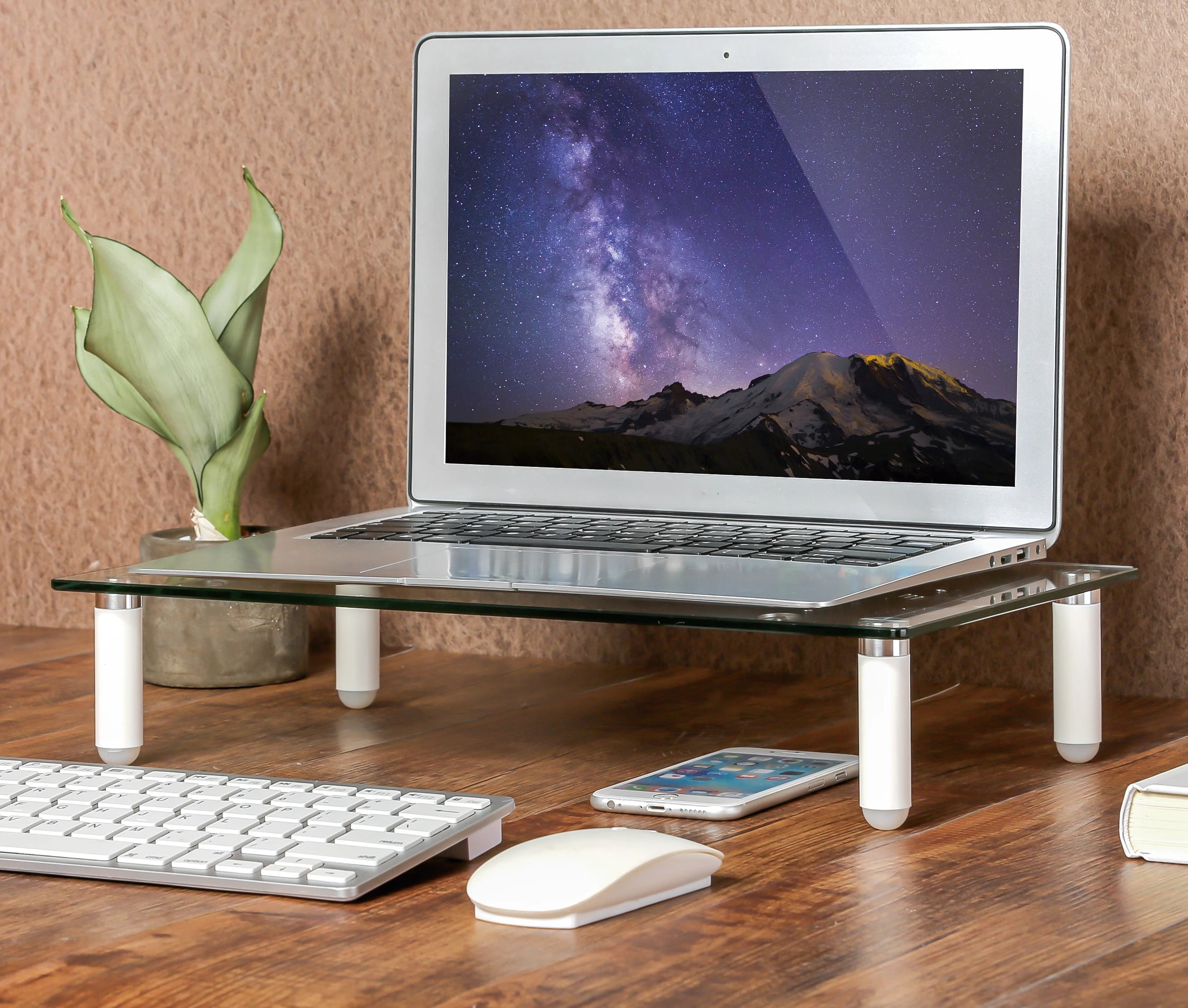 Soporte Mesa de Vidrio Templado para Monitor 13 a 32 Pulg / Medida 40x24 cm / Espesor 5mm / Carga 20 kg