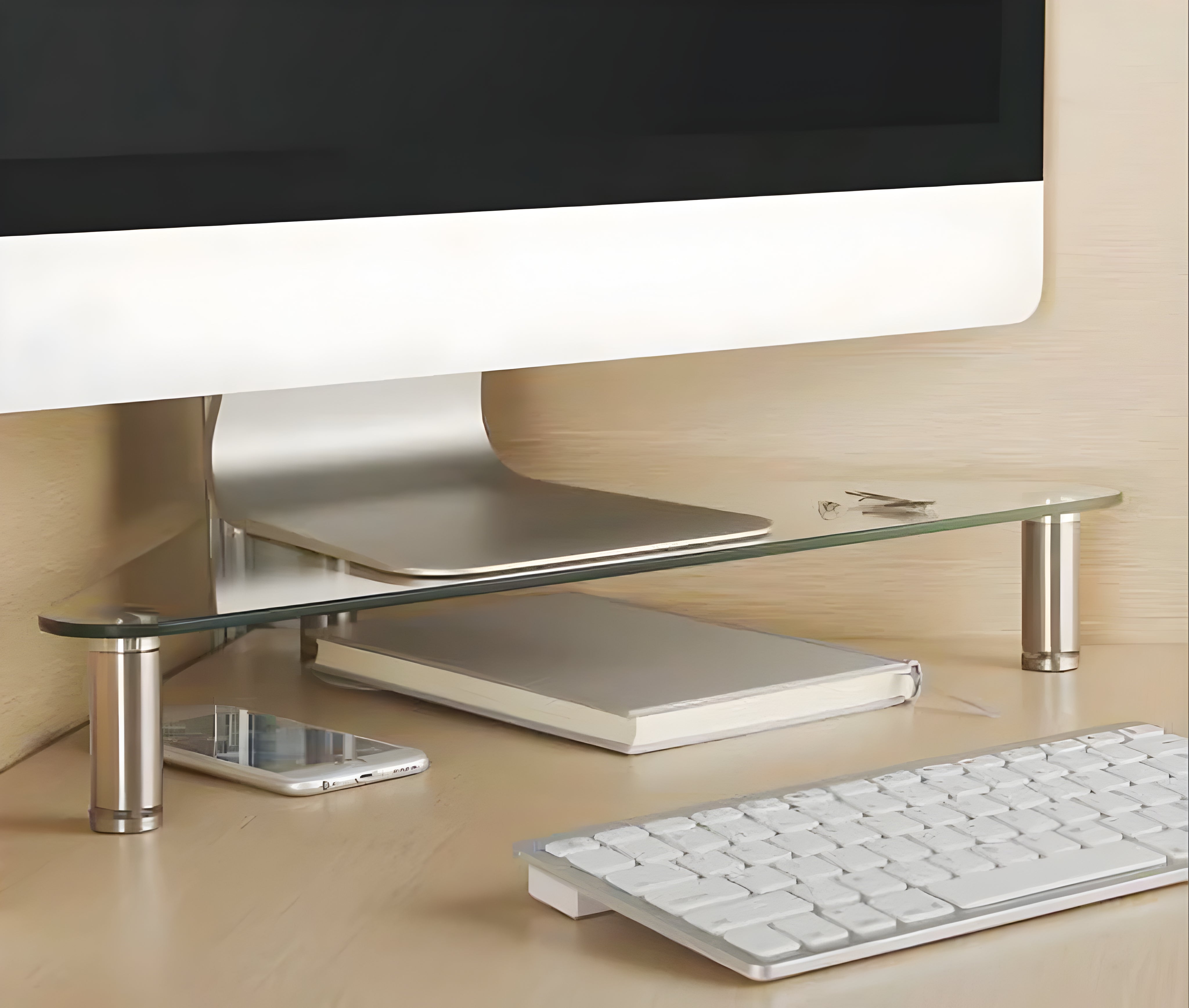 Mesa de Vidrio Triangular Templado para Monitor en Escritorio en L / Medida 50x28 cm