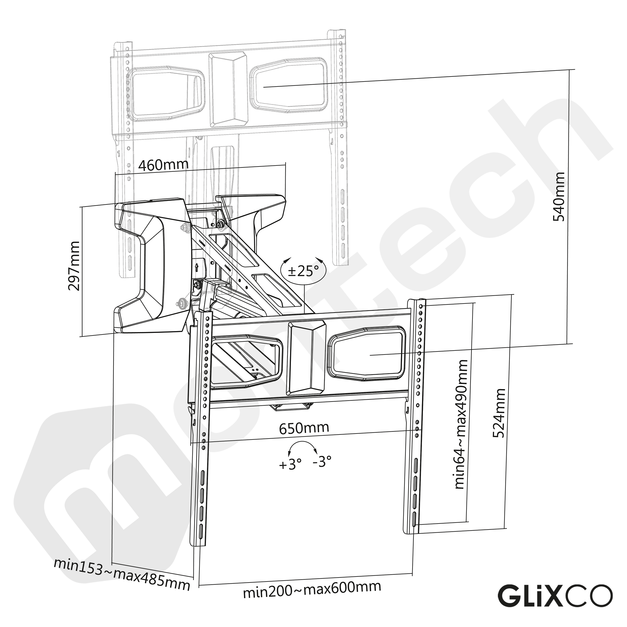 Rack Eléctrico Motorizado  TV 43 a 70 Pulg / VESA Max 600x400mm / Carga 35 kg