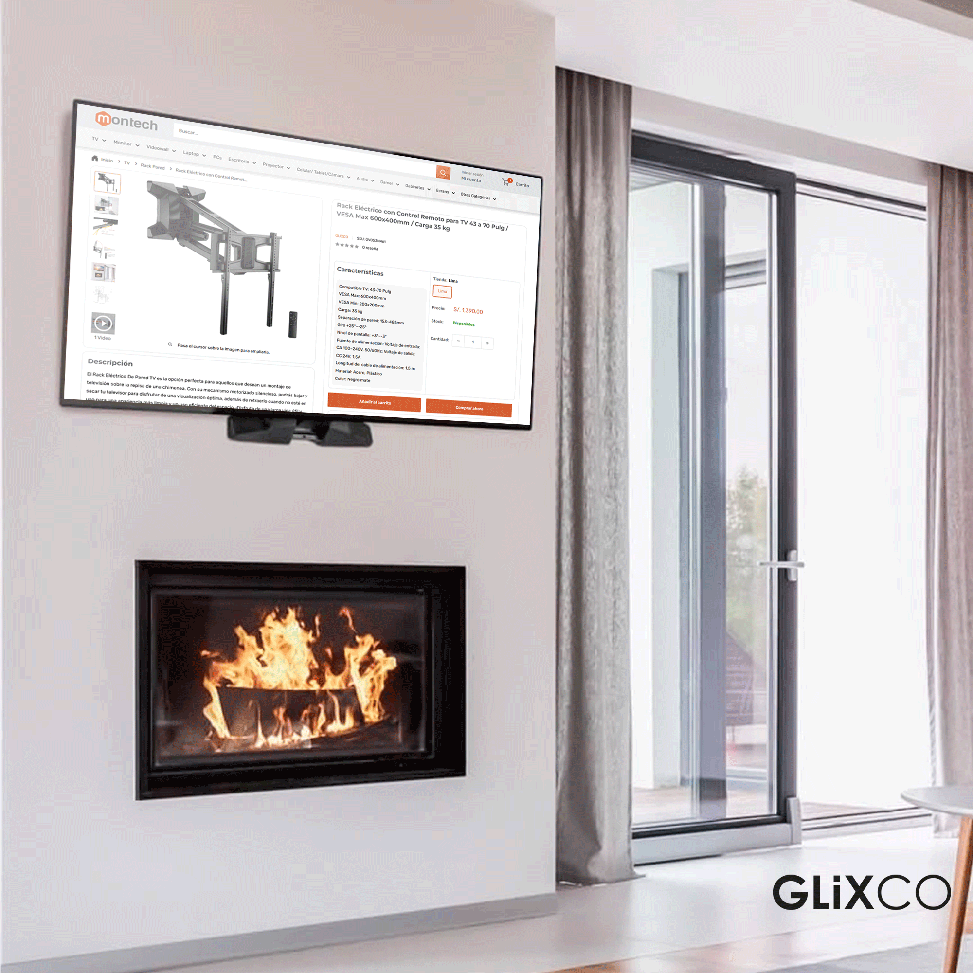 Rack Eléctrico Motorizado  TV 43 a 70 Pulg / VESA Max 600x400mm / Carga 35 kg