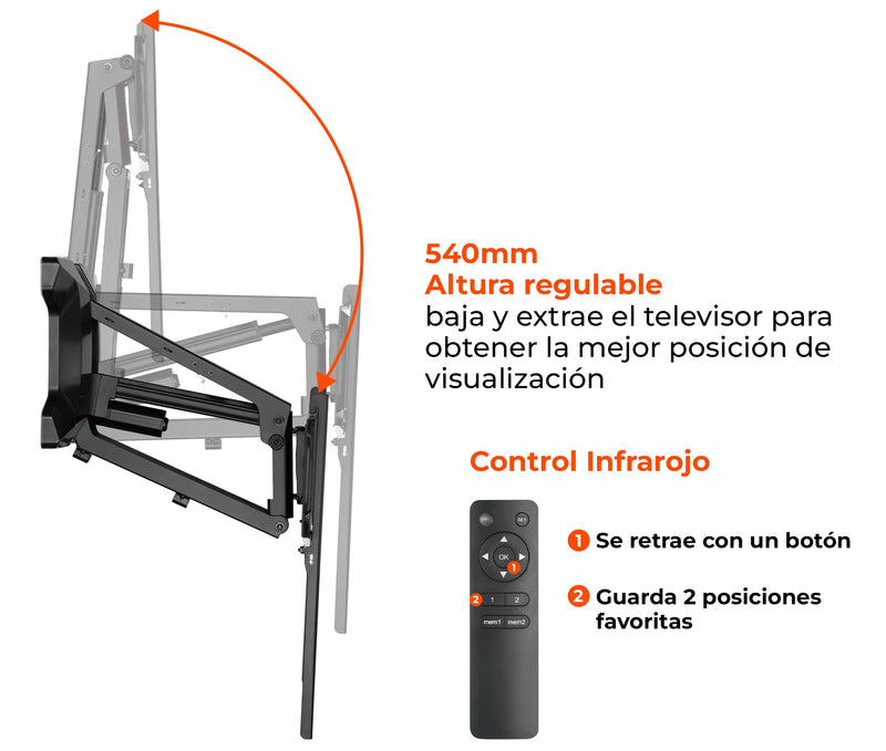 Rack Eléctrico con Control Remoto para TV 43 a 70 Pulg / VESA Max 600x400mm / Carga 35 kg