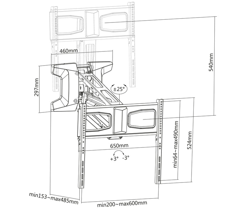 Rack Eléctrico con Control Remoto para TV 43 a 70 Pulg / VESA Max 600x400mm / Carga 35 kg