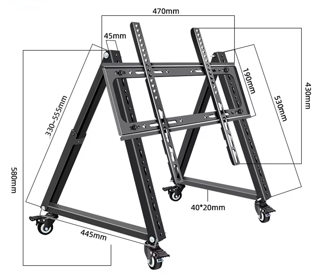 Soporte Rodante con Inclinación en Piso TV 32 a 70 Pulg / VESA Min 200x200mm & Max 400x400mm / Carga 75Kg
