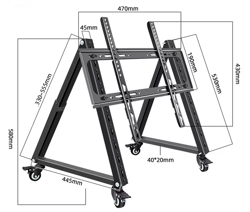 Soporte Rodante con Inclinación en Piso TV 32 a 70 Pulg / Vesa Min 100 x 100mm & Max 400x400mm / Carga 75Kg