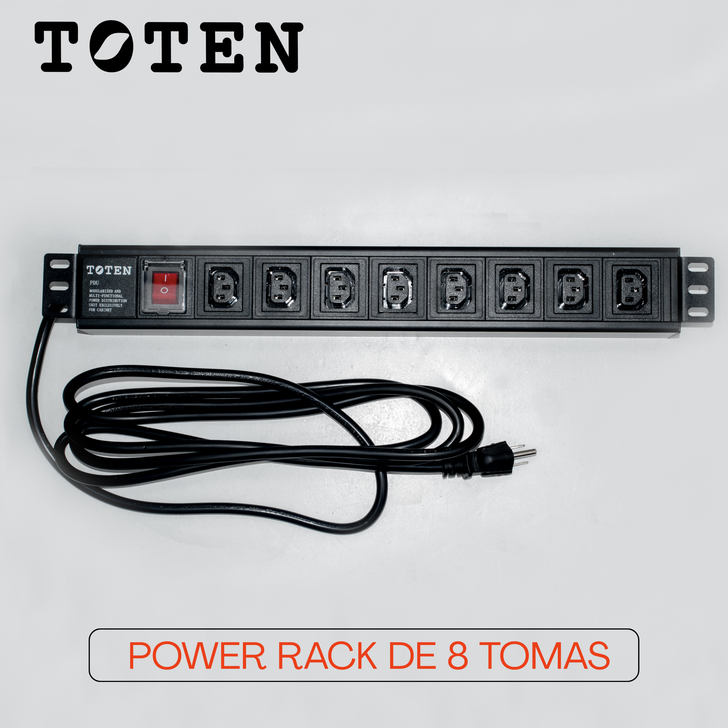 PDU Power Rack de 8 tomas C13 /  Enchufe Nema 5-15P  / Cable 3Mt x 16AWG