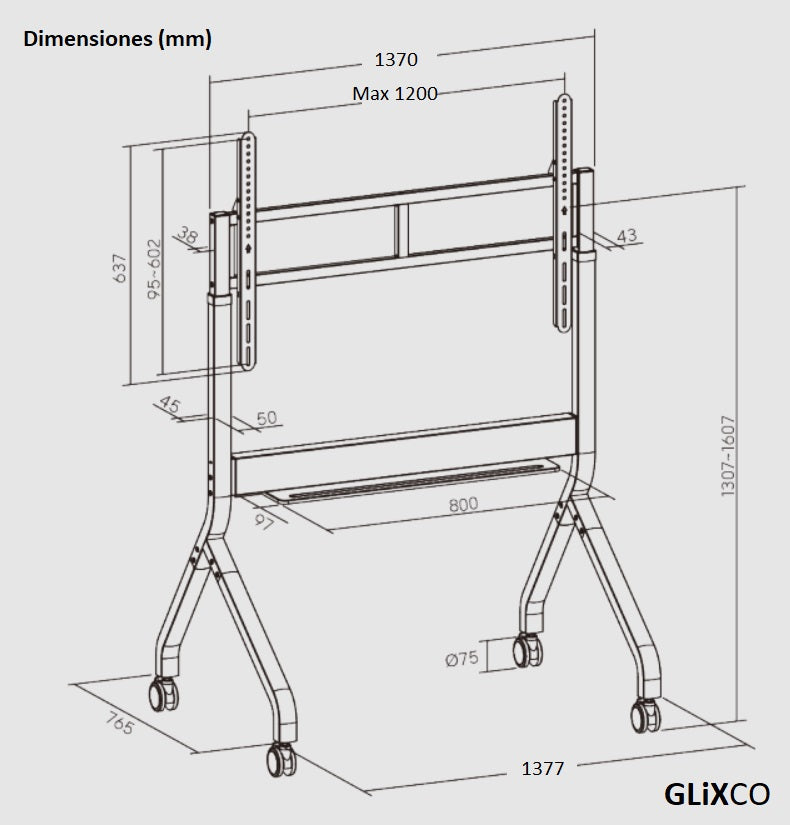 Pedestal Electrico Motorizado  TV 60 a 110 PULG / Vesa Max 1200X600mm / Carga 120 KG - GRIS
