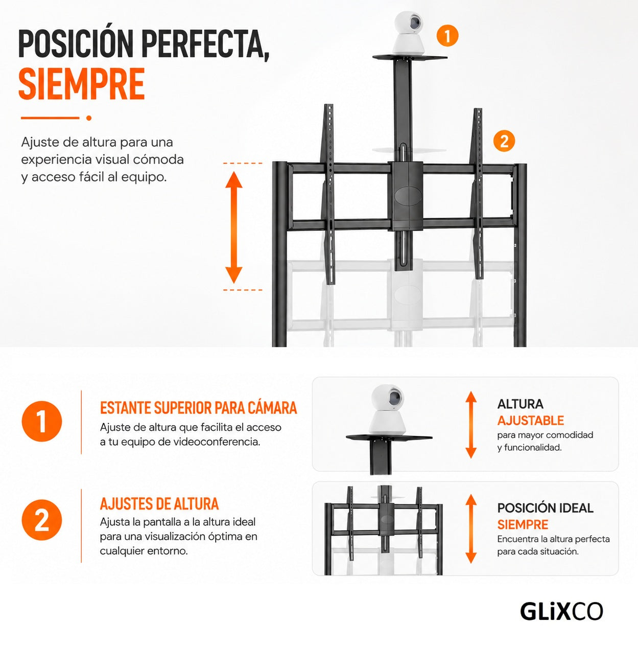 Rack Pedestal con Ruedas para TV 55 a 100 Pulg / VESA Max 900x600mm / Carga 120 kg
