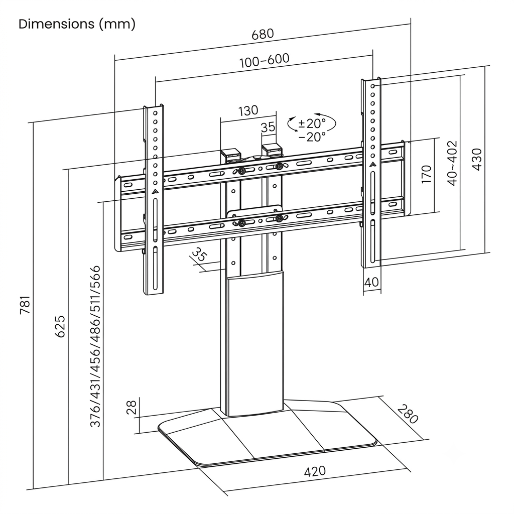 Base Pedestal Sobremesa para TV 32 a 77 Pulg / VESA Max 600x400mm / Carga 40 kg