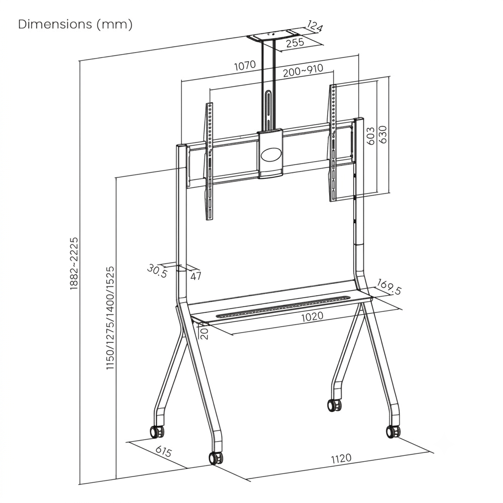 Rack Pedestal con Ruedas para TV 55 a 100 Pulg / VESA Max 900x600mm / Carga 120 kg