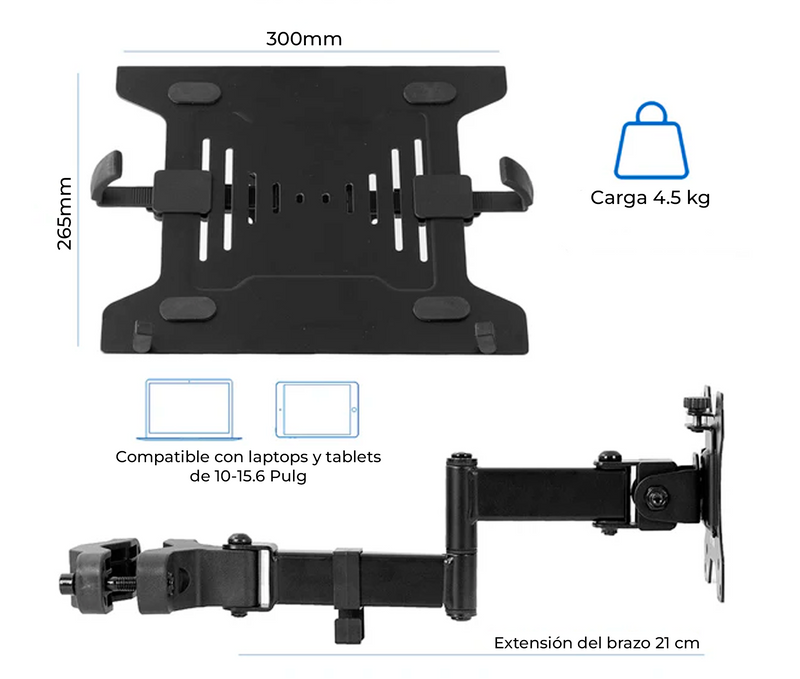 Brazo articulado Universal para Laptop 10 a 15.6 pulg / Montaje en Poste, Tubo de Diámetro 2.8~6 cm