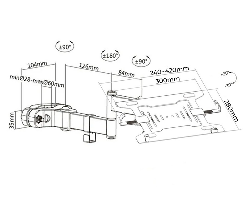 Brazo articulado Universal para Laptop 10 a 15.6 pulg / Montaje en Poste, Tubo de Diámetro 2.8~6 cm